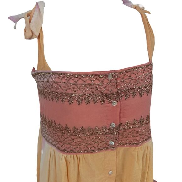 Juliet Dunn Tie Shoulder Cotton Midi Dress Orange Pink Sz 1 US 4 Small Tye Dye‎ - Picture 8 of 14